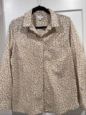 J. Crew Beige and White Leopard-Print Cotton Button Front Shirt